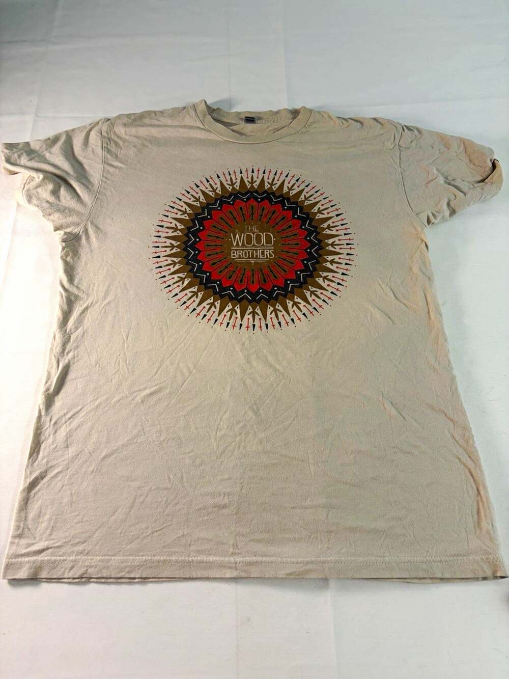 Next Level Apparel Men's L Beige Wood Brothers Band Graphic Crew Neck Tee